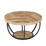 thumbnail of Mesa de centro redonda de madera Tribesigns, 2 niveles con estantes, veta de madera