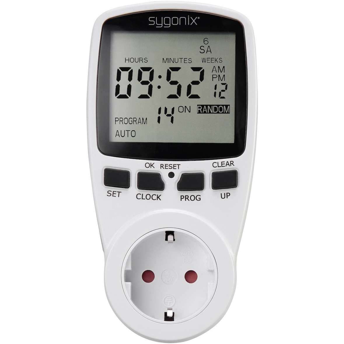 Sygonix 1625525 Steckdosen-Zeitschaltuhr digital Wochenprogramm 3680 W Timer-Funktion, START/STOPP-F