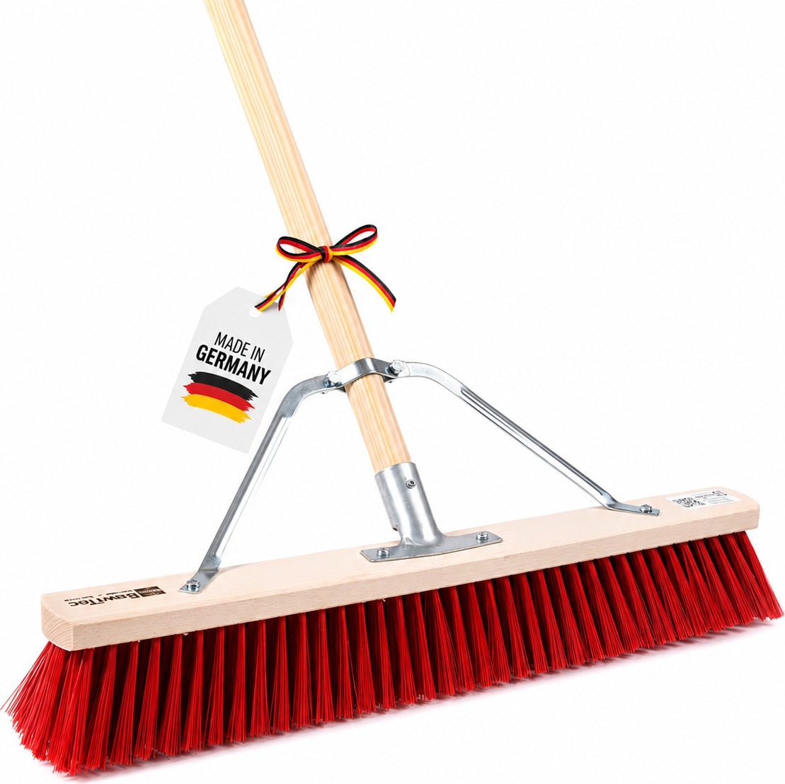 Stabiler Straßenbesen 100cm Breit mit speziellem Stielstabilisator und Stiel 160cm Lang rote Borsten Besen Kehrbesen