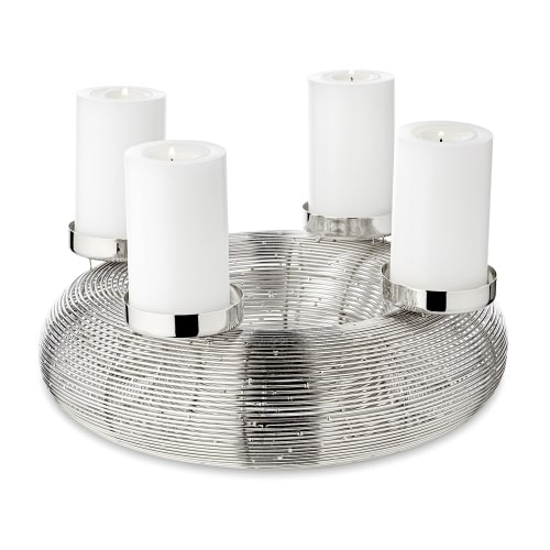 Adventskranz Verona, Edelstahl glänzend vernickelt, Durchmesser 30 cm, für Stumpenkerzen ø 6 cm