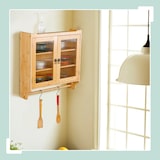 thumbnail of Relaxdays Bambus Hängeschrank mit Handtuchhalter, 2 Türen mit Acrylglas, HBT: ca. 63 x 60 x 18 cm, Wandschrank, natur