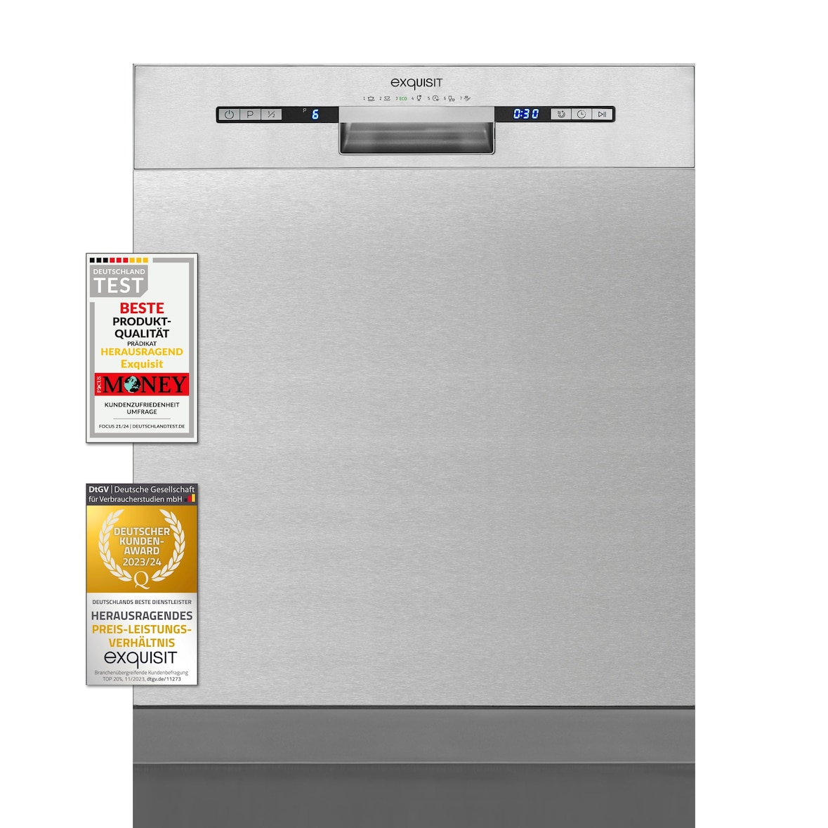 Exquisit Geschirrspüler EGSP9313-EF-030E inox | Spülmaschine 60 cm | ECO-Modus | Maßgedecke: 13 | Startzeitvorwahl | Unterbaugerät