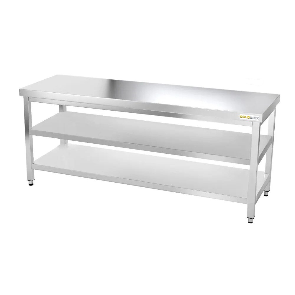 Table de travail en inox 1800 x 500 mm avec 2 étagères PREMIUM / GOLDINOX