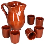 thumbnail of 7tlg. Tongeschirr Set Tonkrug 0,5L + 6 Tonbecher 50ml braun glasiert - 99546 + 6x 12970