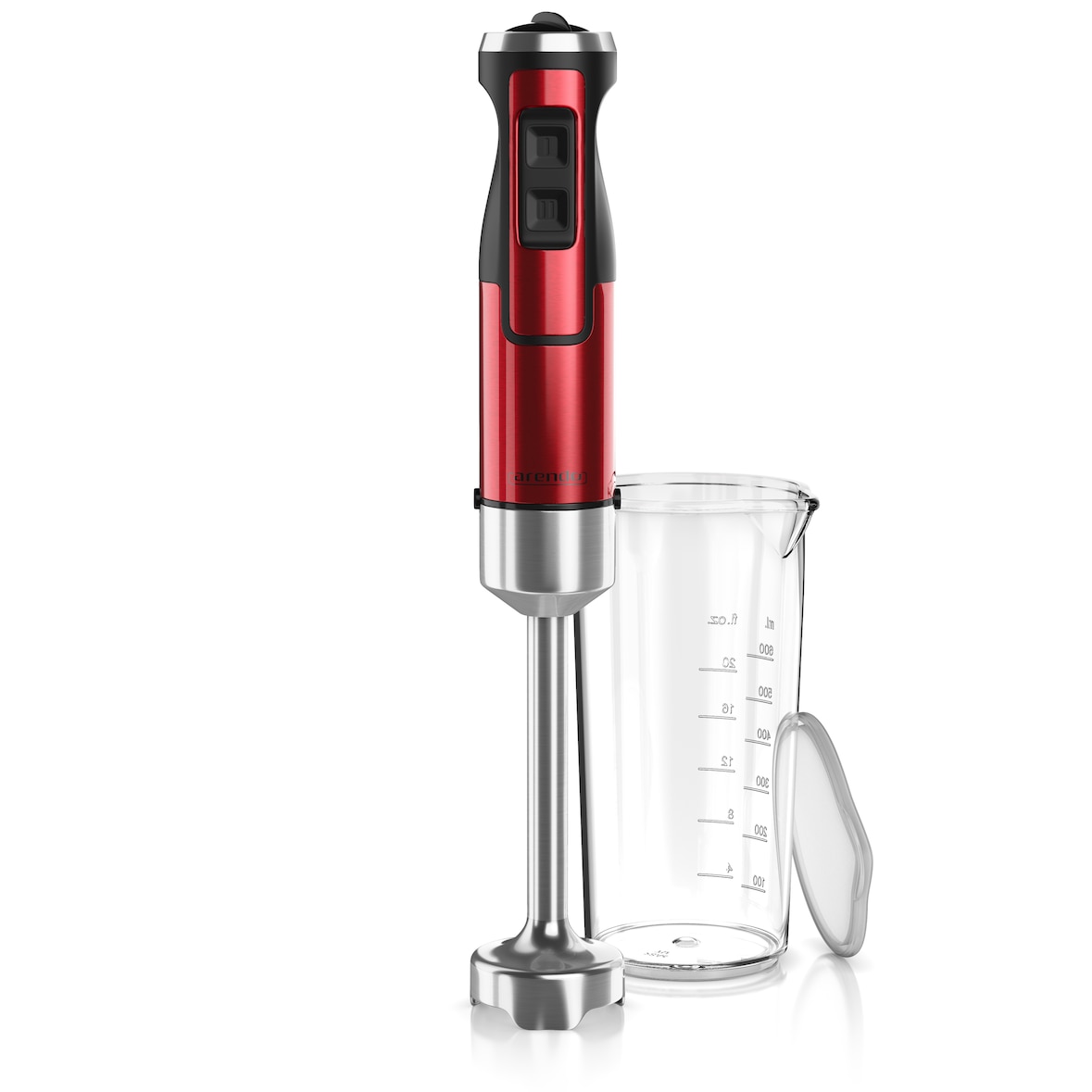 Arendo - Stabmixer, 1000 W, Edelstahl Pürierstab in rot, Handmixer mit Becher, stufenlose Regelung