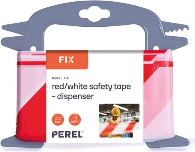 Fita de barreira em bobina de 100 m, ideal para cercas e eventos temporários, vermelho/branco