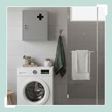 thumbnail of Relaxdays Medizinschrank, abschließbar, 5 Fächer, HxBxT: 43 x 35,5 x 8 cm, für Medikamente, Arzneischrank, weiß/ grau