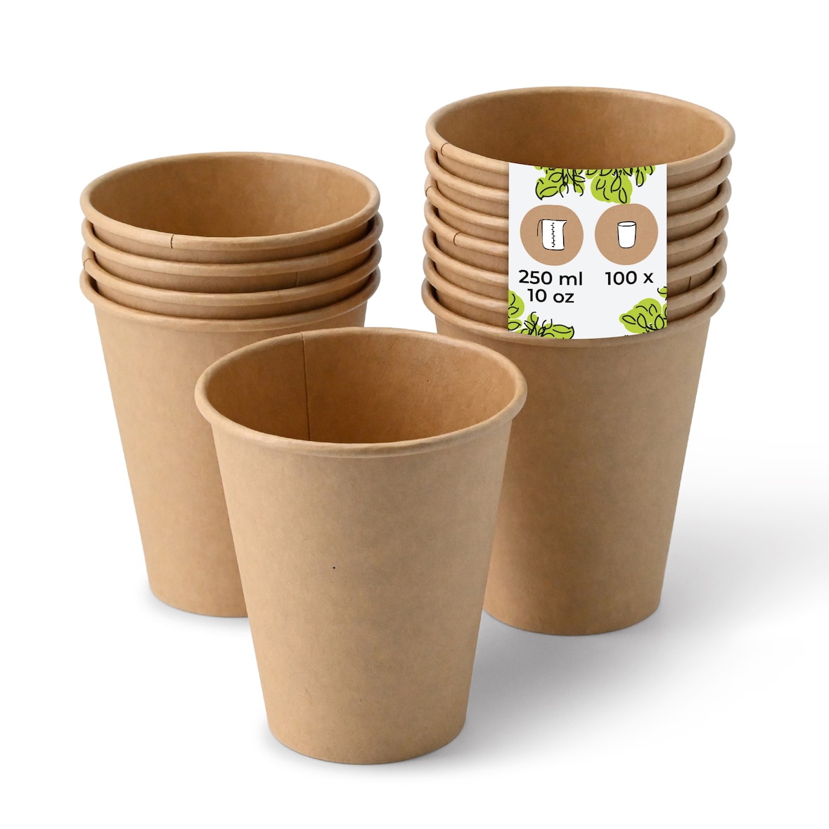 BIOZOYG 100 Stück Einwegbecher 250ml / 10oz Pappbecher, Kaffeebecher, ungebleicht, ökologisch, kompostierbar, umweltschonend für Coffee to Go