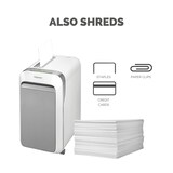 thumbnail of Destructora trituradora de papel Fellowes LX221 blanca, 3-5 usuarios, destruye hasta 20 hojas en microcorte 2x12mm, DIN P-5, papelera 30L/1100 hojas