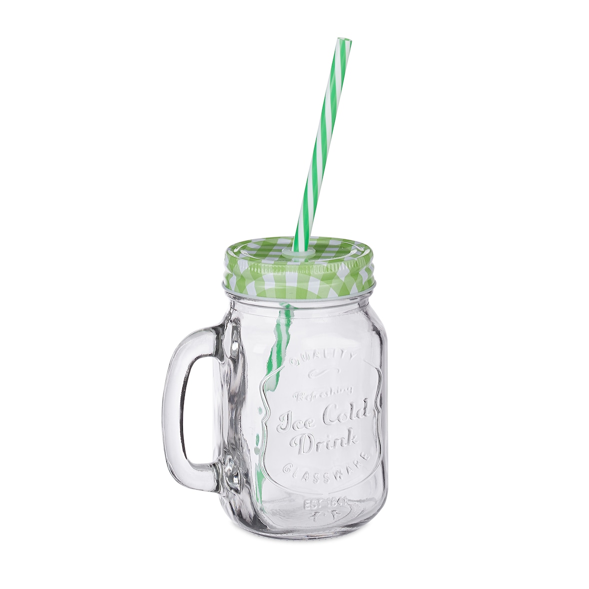 Relaxdays Trinkgläser mit Strohhalm, 8er Set, 400 ml, Gastro, Deckelgläser mit Henkel, Ice Cold Drink Gläserset, bunt