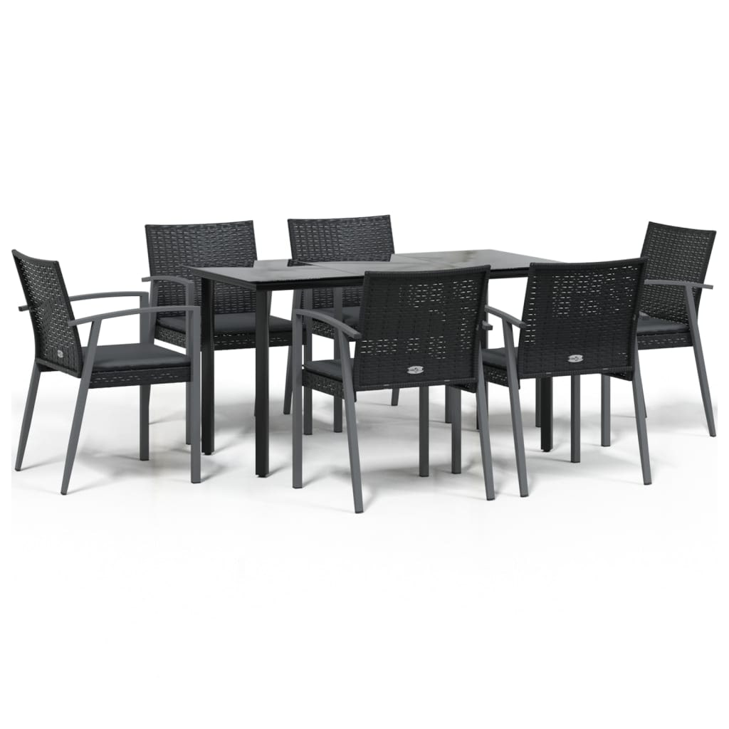 vidaXL 7-tlg. Garten-Essgruppe mit Kissen Poly Rattan und Stahl