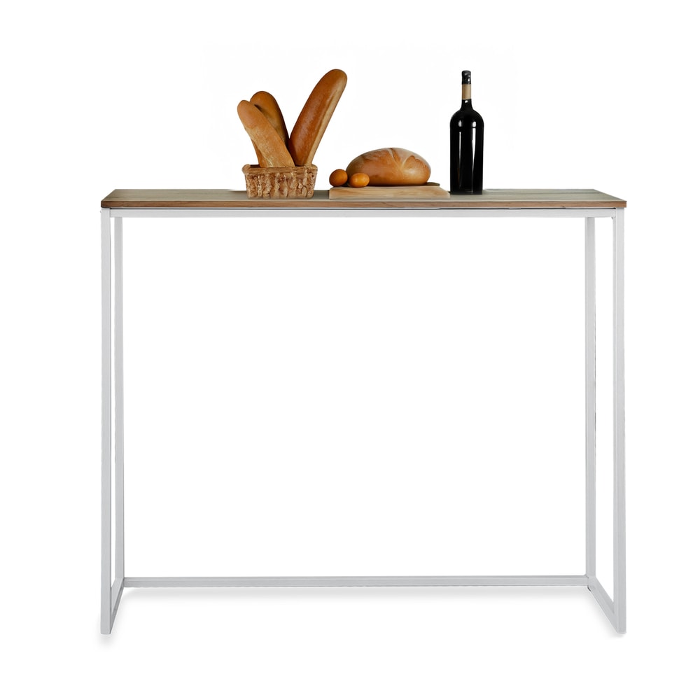 Mesa Alta 118x30x110cm iCub ECO Line Blanca en madera maciza de pino acabado envejecido estilo industrial Box Furniture