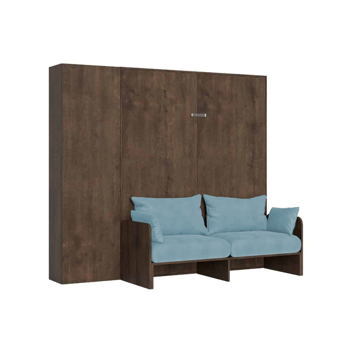 Cama doble plegable Kentaro de 160 cm con sofá y columna de nogal, azul claro