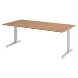 thumbnail of bümö manuell höhenverstellbarer Schreibtisch 200x100 in Nussbaum, Gestell in silber - PC Tisch höhenverstellbar & groß, höhenverstellbarer Tisch