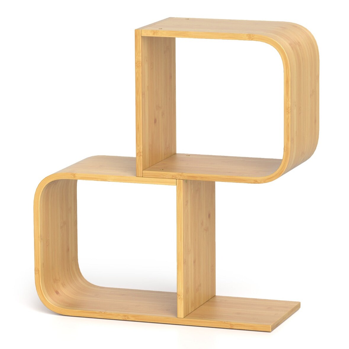 Helloshop26 - S-förmiges zweistöckiges Bücherregal 61 x 23 x 66,5 cm offene Ablage modernes Design Bambus natur 20_0010668