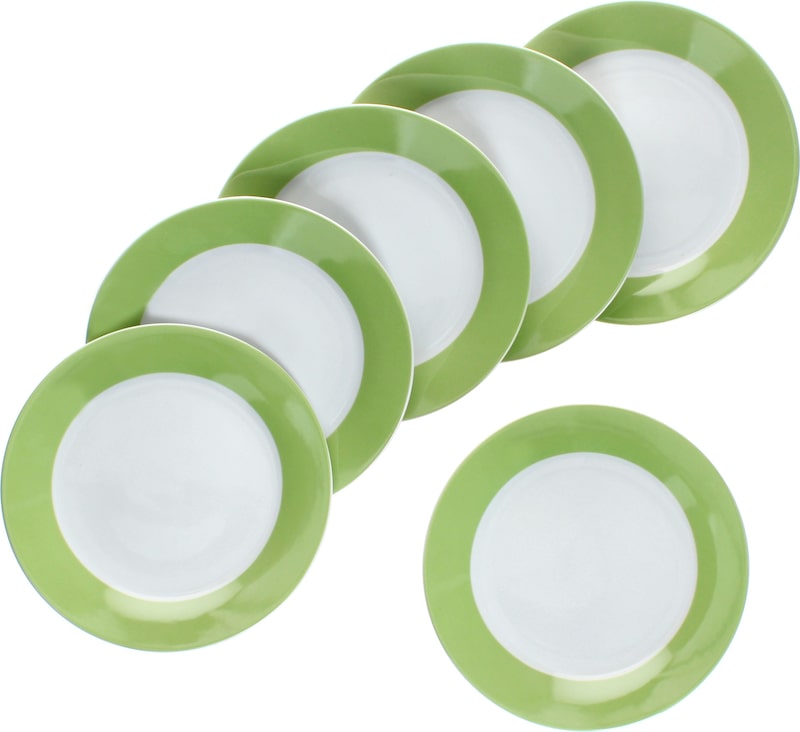 6er Set Variant Grün Kuchenteller bunte Frühstücks-Teller Dessert