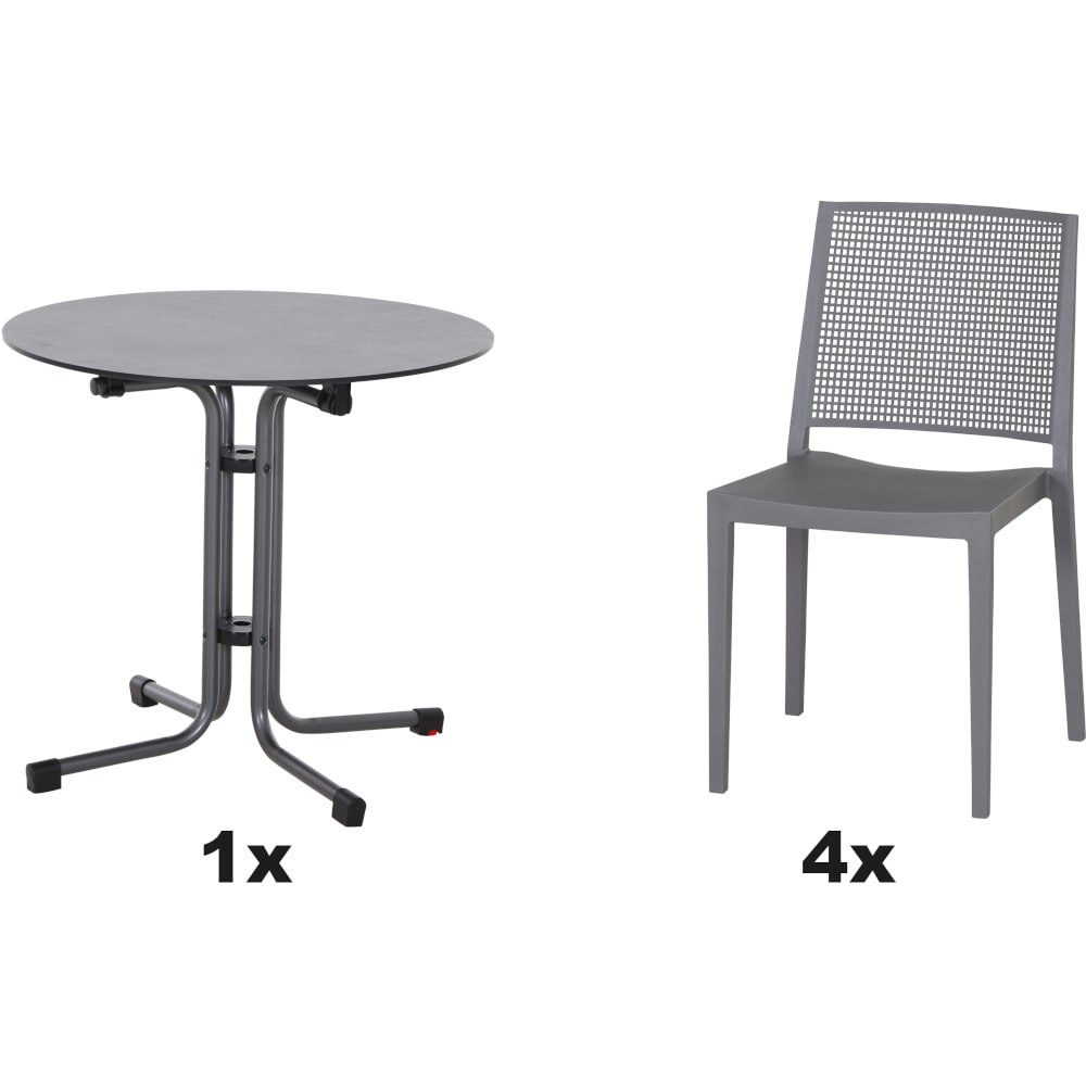 SIENA GARDEN Urban Lights Set 5teilig Square Stuhl gastrotauglich grau mit Tisch Sola Ø80