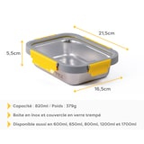 thumbnail of PIKA - Boite alimentaire 820ml en inox et couvercle en verre trempé – Hermétique et légère – Compatible micro-ondes, four, congélateur – MetalShock