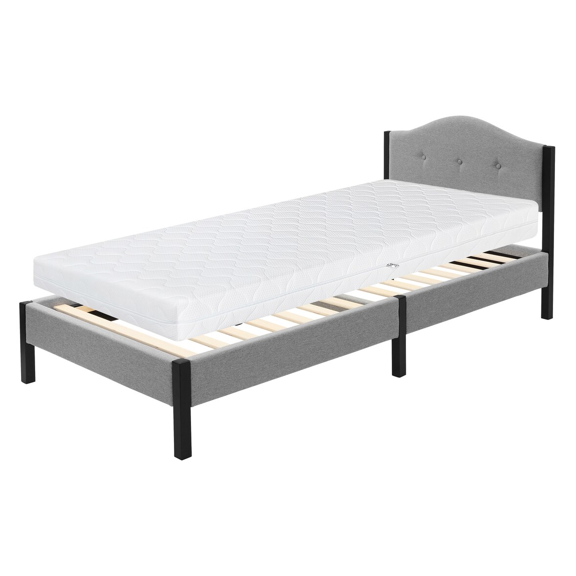 ML-Design Polsterbett 90x200 cm Grau, Einzelbett mit stabilem Bettgestell, Bettrahmen mit gepolstertes Kopfteil & Lattenrost, Modernes Jugendbett