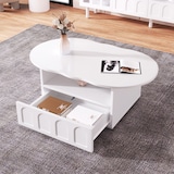 thumbnail of Couchtisch Wolkenform 100x60x40 cm in Weiß mit Schublade und Ablagefach – Stilvolles Design mit Push-to-Open-Mechanismus