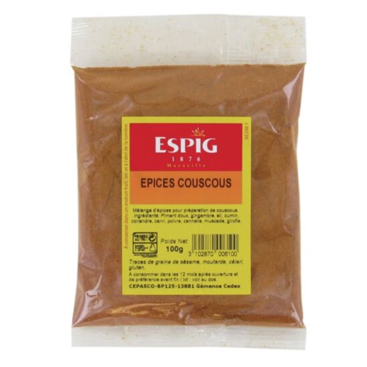 Mélange de 10 épices pour Couscous 100g - Marque Espig 1 sachet
