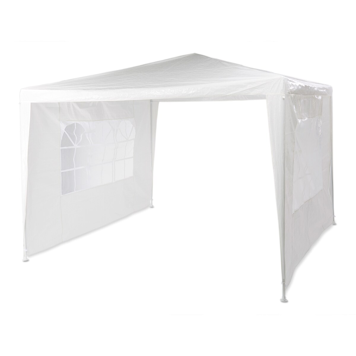 Relaxdays Pavillon 3x3 m, 2 Seitenteile, Metall Gestell, PE Plane, Fenster, Festival Partyzelt, Geschlossen, Weiß