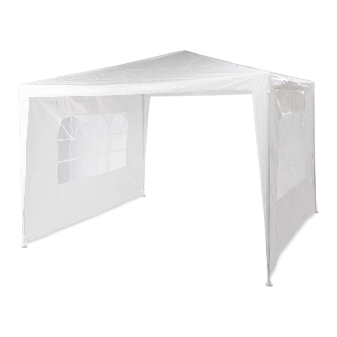 Relaxdays Pavillon 3x3 m, 2 Seitenteile, Metall Gestell, PE Plane, Fenster, Festival Partyzelt, Geschlossen, Weiß