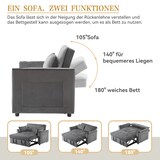 thumbnail of Schlafsofa 137x163x85 cm Samt 3-in-1 Schlafcouch verstellbare Rückenlehne Getränkehalter Zeitschriftentasche Wohnzimmer Grau