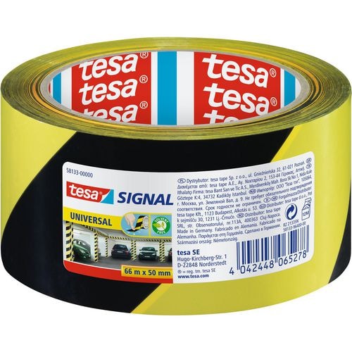 Cinta de señalización Universal, PP, 66 m x 50 mm, amarillo-negro