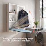 thumbnail of Wandmontierter Bügelschrank mit Spiegel Weiß 94x34x18 cm klappbares Bügelbrett mit Ablagen und Haken MDF platzsparend