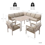 thumbnail of Merax Gartenlounge Set für 7-8 Personen, inkl. Tisch mit Holzoptik-Glasplatte, 2 Sesseln & 3 2-Sitzer-Sofas mit Seilgeflecht, Beige
