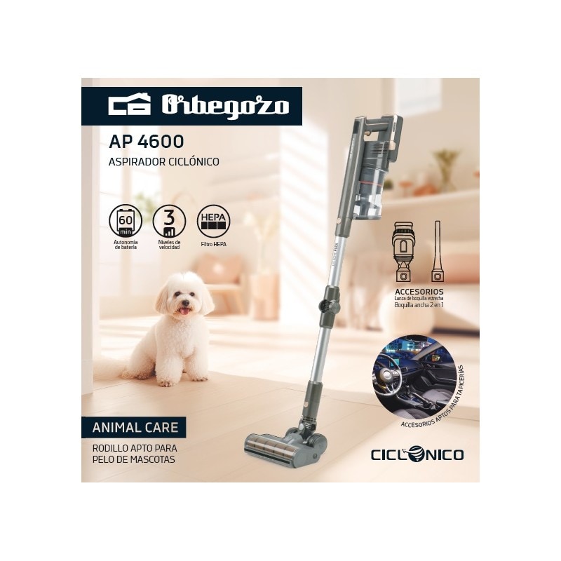Aspiradora Orbegozo Ap4600 3 En 1 Escoba Vertical Y De Mano Ciclonico Sin Bolsa Bateria De Litio 29,6 V Motor Brushless 3 Veloc