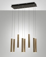 thumbnail of Fabas Luce Prado 8-flammige Pendelleuchte - 52 W dimmbare LED - lineares Messingdesign