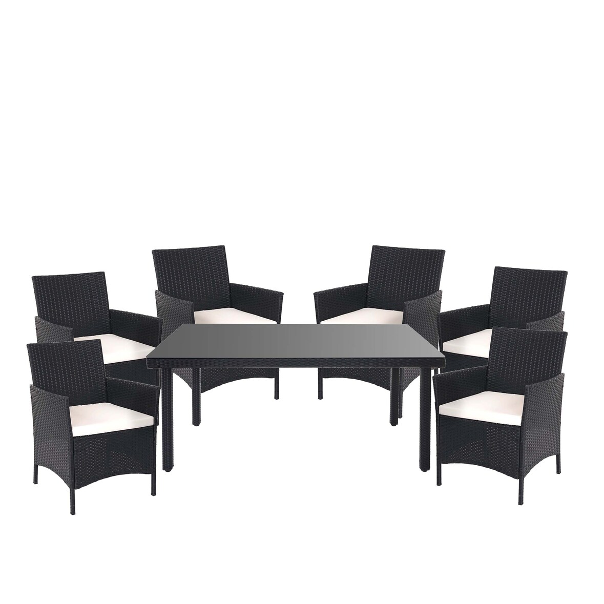 Poly rotan set Halden, tuinmeubelen balkonset zitset ~ antraciet, kussens crème