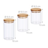 thumbnail of Relaxdays Vorratsdosen Glas, 3er Set, Größen 500, 700, 1000 ml, für Pasta, Reis, Müsli, Kaffee, D 9,5 cm, Bambus, natur