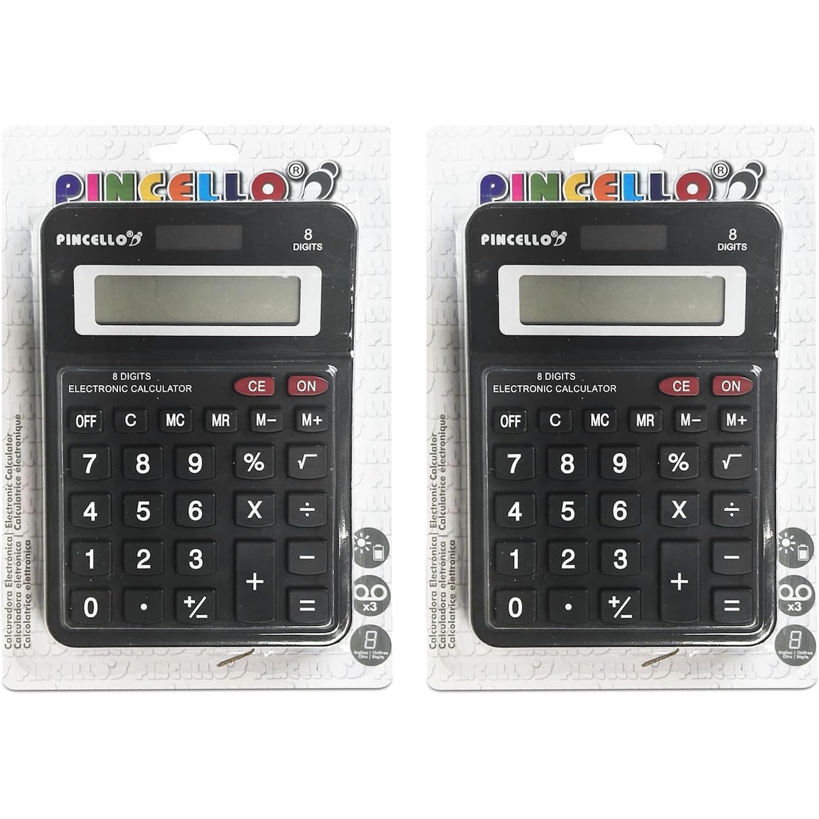 Calculadora Básica de Escritorio 8 Dígitos Color Negro | Pack de 2 unidades | Ideal para oficina, Hogar, Escuela