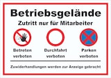 thumbnail of Schild Betriebsgelände Mitarbeiter Betreten Durchfahrt Parken A6 Rückseite selbstklebend