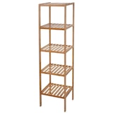 thumbnail of Badregal HWC-B18, Badezimmer Badschrank Standregal, Bambus ~ 140x34x33cm