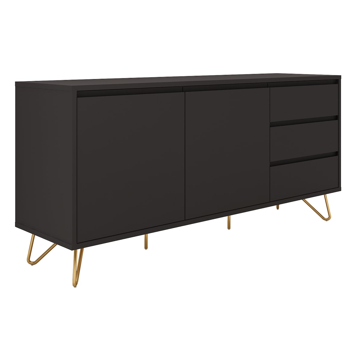 SalesFever Sideboard aus MDF | 2 Türen und 3 Schubladen | Beine Metall mit Messinglegierung | B 150 x T 40 x H 70 cm | grau