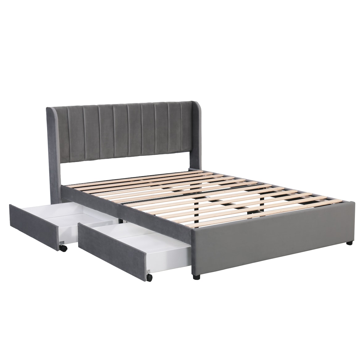 Merax Stauraumbett Polsterbett 160x200 Doppelbett aus Samt mit Gepolstertes Kopfteil & 2 Schubladen & Lattenrost Grau