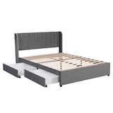 thumbnail of Merax Stauraumbett Polsterbett 160x200 Doppelbett aus Samt mit Gepolstertes Kopfteil & 2 Schubladen & Lattenrost Grau