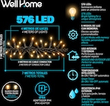 thumbnail of WellHome - 576 warm- und extrawarmweiße LED-Lichterkette mit 8-Funktions-Controller und Timer