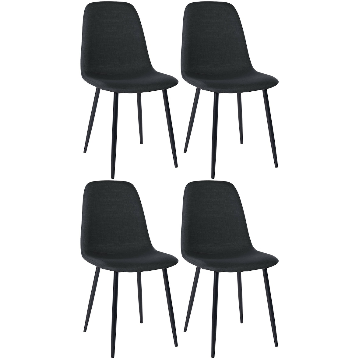 Décoshop26 -Conjunto de 4 sillas de comedor de diseño sencillo con patas de metal negro y asientos de tela negra 10_0001837