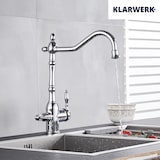 thumbnail of KLARWERK® Julian | Retro 3-Wege Armatur Edelstahl Chrom glänzend | Vintage Filter Wasserhahn Küche Silber| Osmose Mischbatterie U-Auslauf 3 Anschlüsse