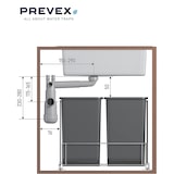 thumbnail of PREVEX Flexloc Siphon, platzsparend, universal, komplett mit 1,5 oder 2 Becken inkl. Ablaufgarnitur, Magnetabdeckung und 2 Überläufen für