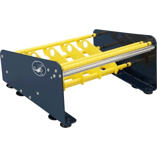 Tisch-Etikettenspender mit 4 Rollenteilern, blau, Stahl, Nutzbreite 315mm