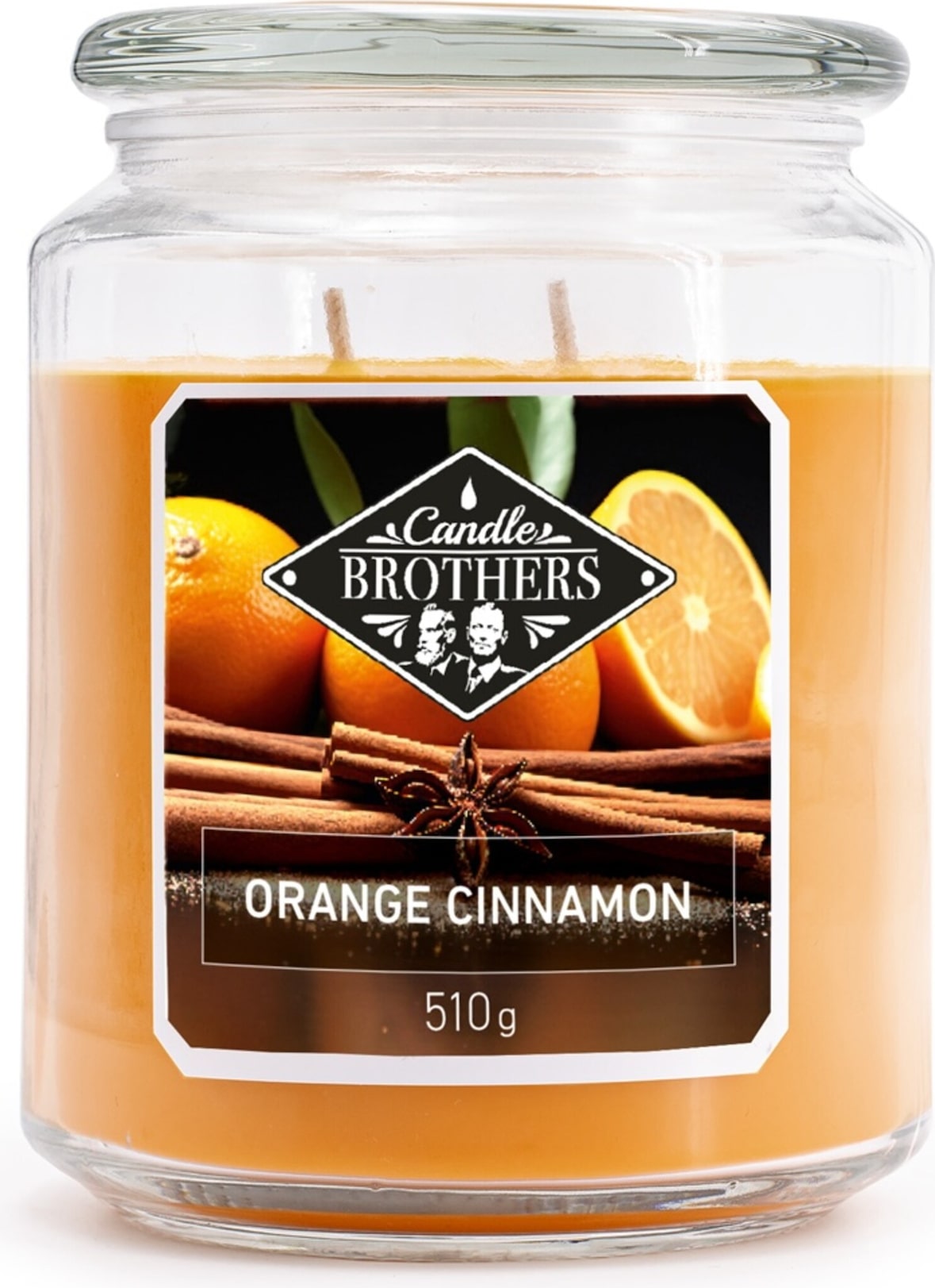 Duftkerze Candle Brothers Orange Cinnamon, Kerze im Glas, 2 Dochte, 510g, 100h Brenndauer, Raumduftkerze, orange