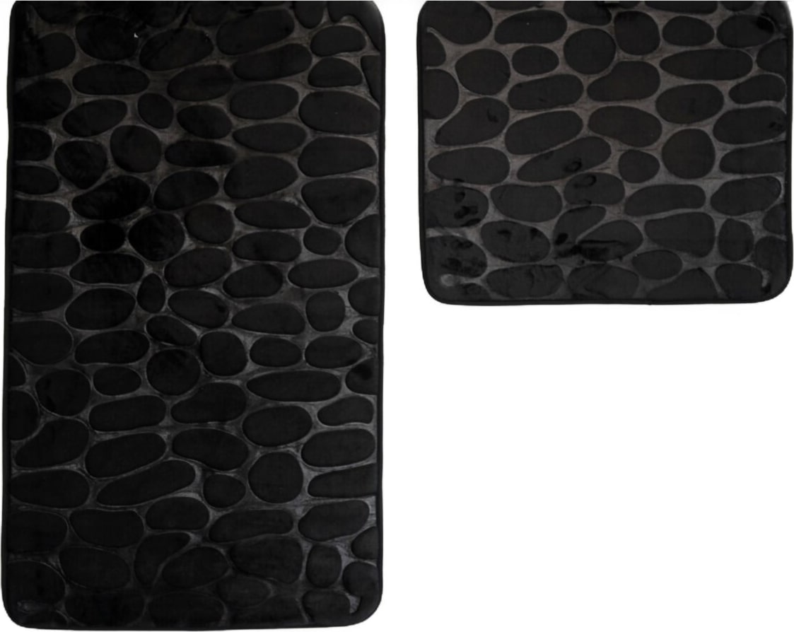 Almina Premium 2 teiliges Bademattenset mit Steinmotiv Schwarz