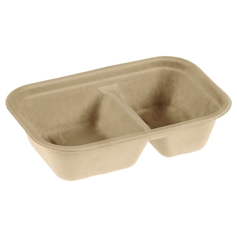 250x Naturesse Zuckerrohr Schale 22,9 x 15,3 x 5,7 cm 2-geteilt 450 ml / 250 ml (17024)