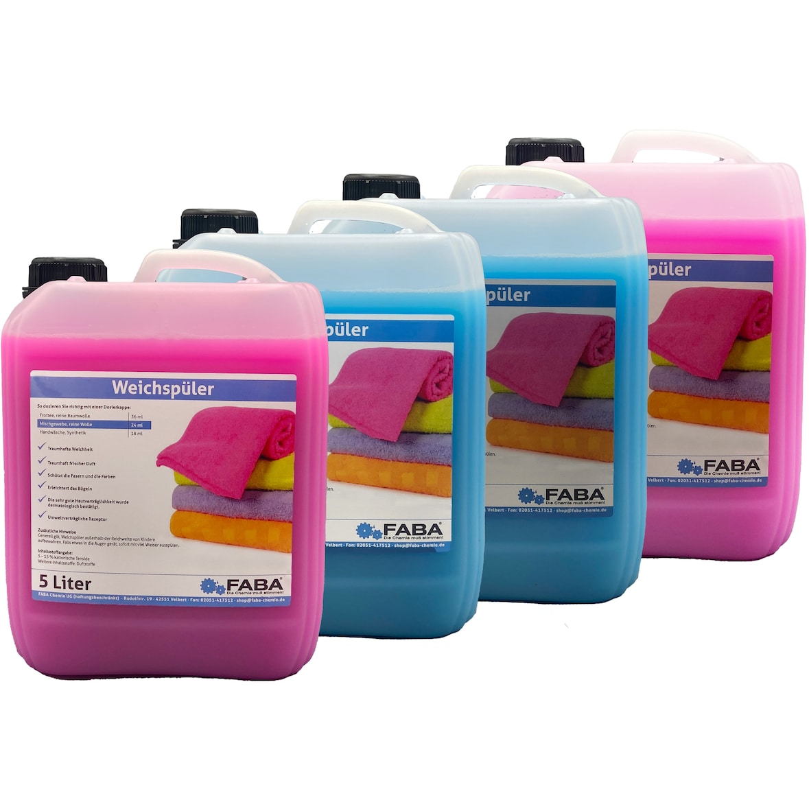 FABA Weichspüler rosa/blau 4 x 5 L für weiche Wäsche mit angenehm frischem Duft